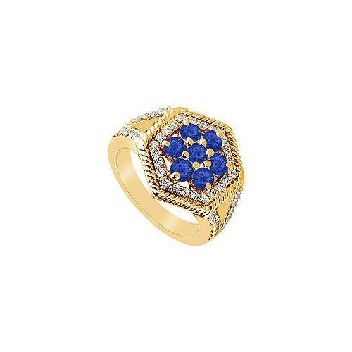 Sapphire and Diamond Flower Ring : 14K Yellow Gold - 1.50 CT TGW-JewelryKorner-com
