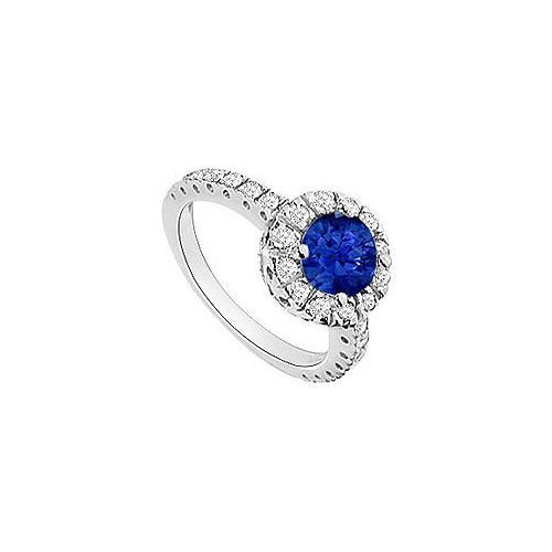 Sapphire and Diamond Halo Engagement Ring : 14K White Gold - 1.30 CT TGW-JewelryKorner-com