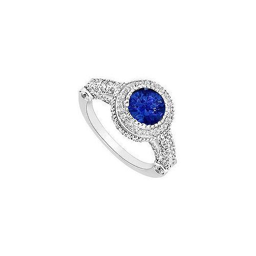 Sapphire and Diamond Halo Engagement Ring : 14K White Gold - 2.00 CT TGW-JewelryKorner-com