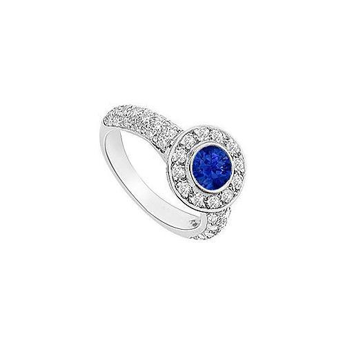 Sapphire and Diamond Halo Engagement Ring 14K White Gold 2.25 CT TGW-JewelryKorner-com