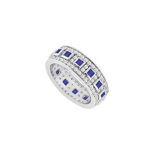 Sapphire and Diamond Wedding Band : 14K White Gold - 1.75 CT TGW-JewelryKorner-com