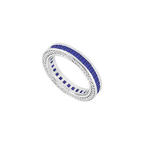 Sapphire and Diamond Wedding Band : 14K White Gold - 2.00 CT TGW-JewelryKorner-com