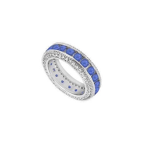 Sapphire and Diamond Wedding Band : 14K White Gold - 2.25 CT TGW-JewelryKorner-com