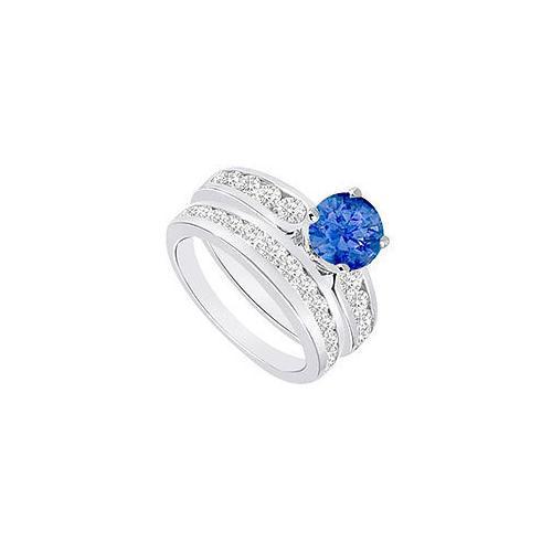 Sapphire & Diamond Engagement Ring with Wedding Band Sets 14K White Gold 1.75 CT TGW-JewelryKorner-com