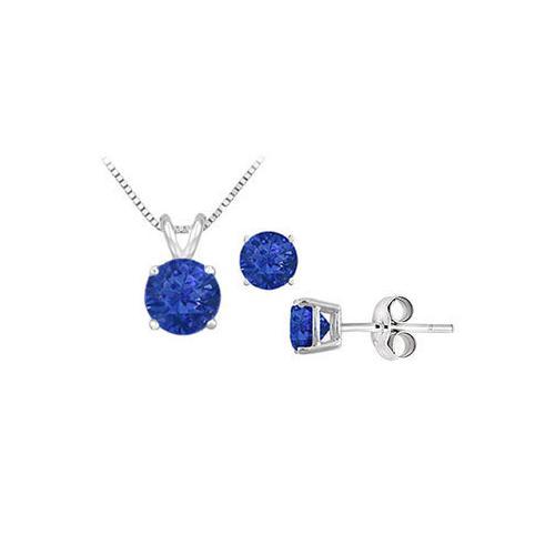 Sapphire Solitaire Pendant with Earrings Set in Sterling Silver 2.00 CT TGW-JewelryKorner-com