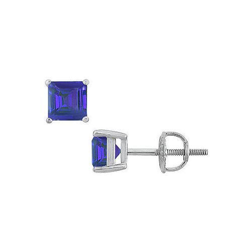 Sapphire Stud Earrings : 14K White Gold - 2.00 CT TGW-JewelryKorner-com