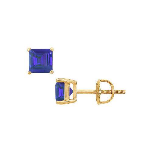 Sapphire Stud Earrings : 14K Yellow Gold - 2.00 CT TGW-JewelryKorner-com