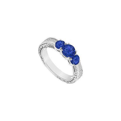 Sapphire Three Stone Ring : 14K White Gold - 0.33 CT TGW-JewelryKorner-com