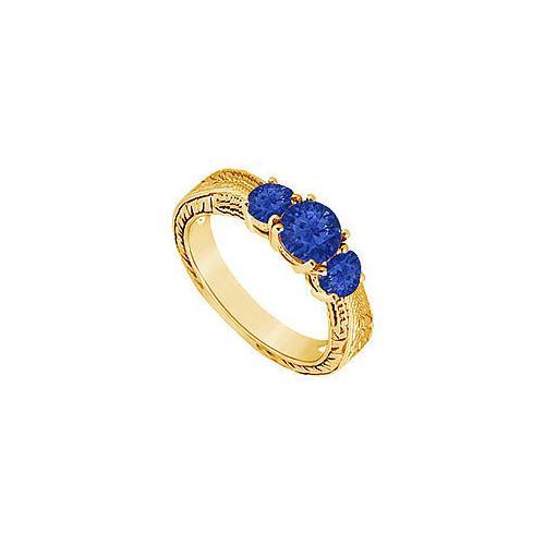 Sapphire Three Stone Ring : 14K Yellow Gold - 0.50 CT TGW-JewelryKorner-com