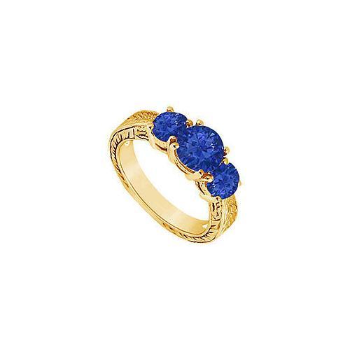 Sapphire Three Stone Ring : 14K Yellow Gold - 1.25 CT TGW-JewelryKorner-com