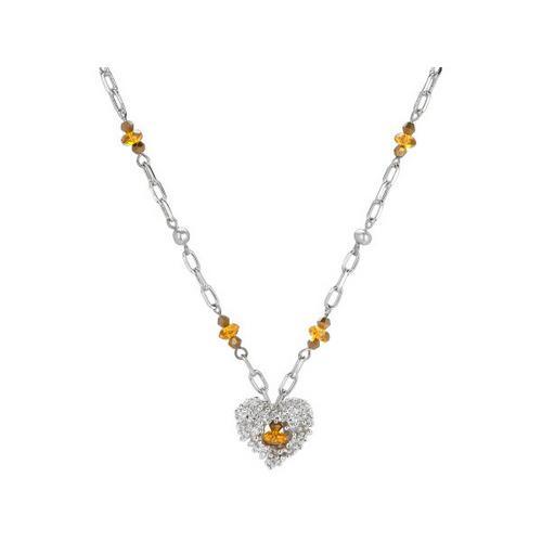Silver Heart Necklace With Glass Beads ( Case of 12 )-JewelryKorner-com