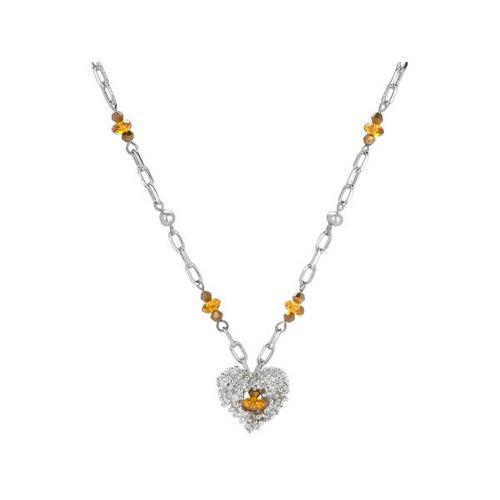 Silver Heart Necklace With Glass Beads ( Case of 8 )-JewelryKorner-com