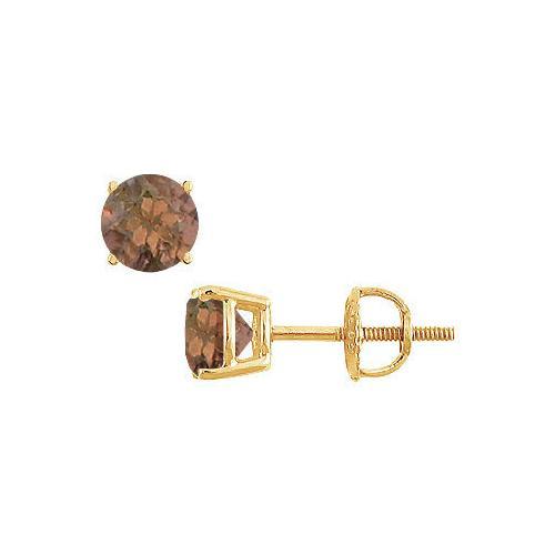 Smoky Topaz Stud Earrings : 14K Yellow Gold - 2.00 CT TGW-JewelryKorner-com