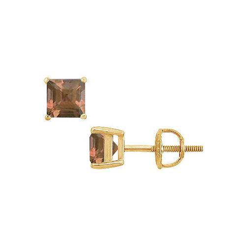 Smoky Topaz Stud Earrings : 14K Yellow Gold - 2.00 CT TGW-JewelryKorner-com