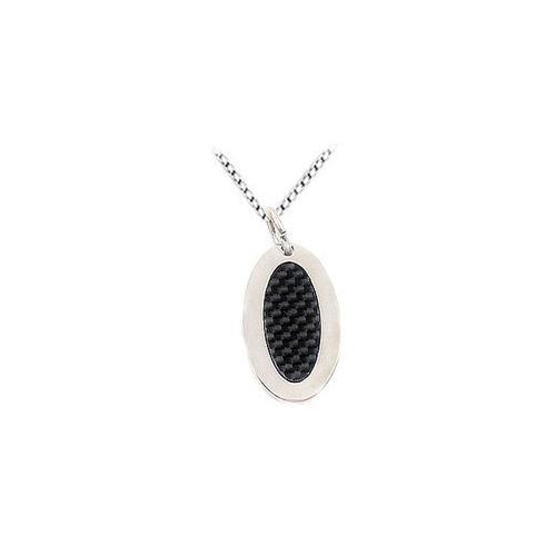 Stainless Steel with Carbon Fiber Oval Pendant-JewelryKorner-com
