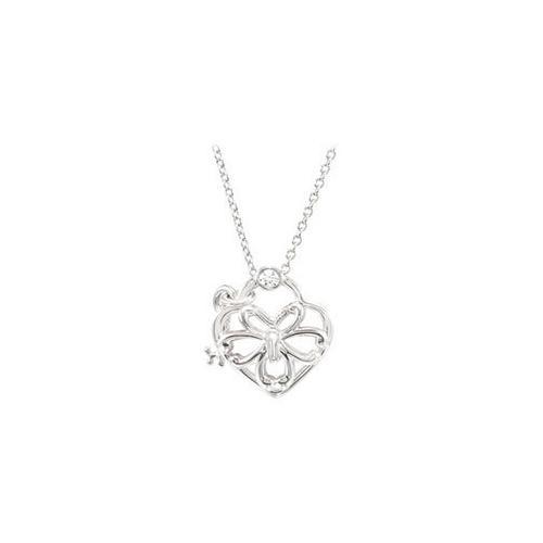 Sterling Silver 0.05 CT TW Diamond Heart 18" Necklace-JewelryKorner-com