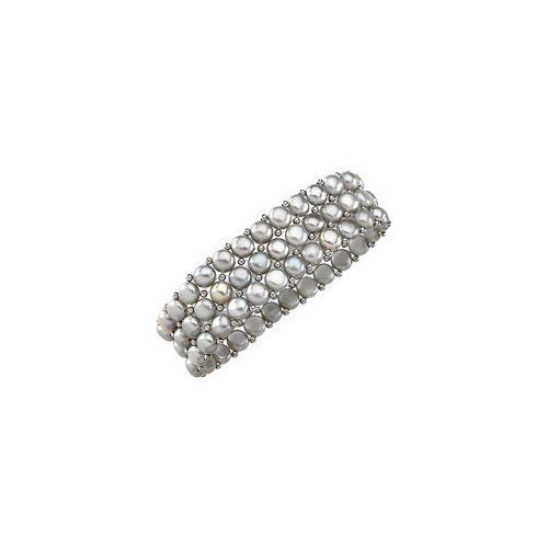 Sterling Silver and Freshwater Silver Grey Pearl Stretch Bracelet - 6 MM-JewelryKorner-com