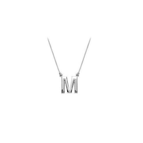 Sterling Silver Baby Charm M Block Initial Pendant-JewelryKorner-com