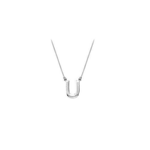 Sterling Silver Baby Charm U Block Initial Pendant-JewelryKorner-com
