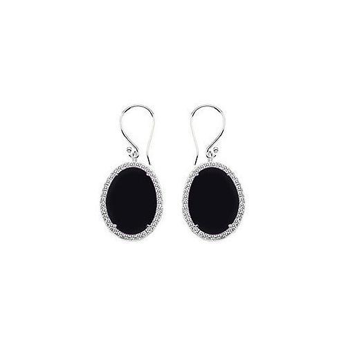 Sterling Silver Black Onyx and Cubic Zirconia Earrings 31.00 CT TGW-JewelryKorner-com