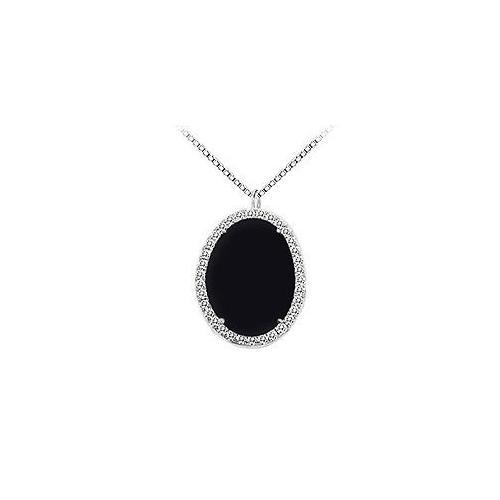 Sterling Silver Black Onyx and Cubic Zirconia Pendant 16.00 CT TGW-JewelryKorner-com