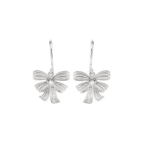 Sterling Silver Bow Design Dangle Earrings-JewelryKorner-com