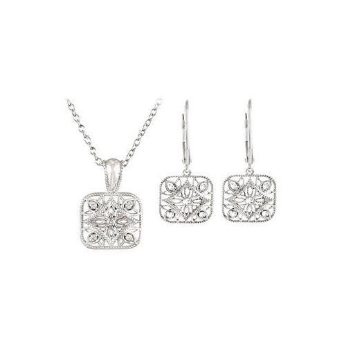 Sterling Silver Diamond Necklace and Lever Back Earrings Sets - 0.10 CT TW-JewelryKorner-com