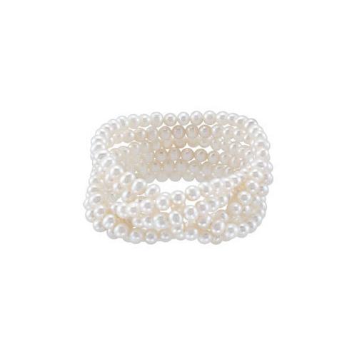 Sterling Silver Freshwater Cultured White Pearl Stetch Bracelet - 5-5.5MM/ 7.5 INCH-JewelryKorner-com