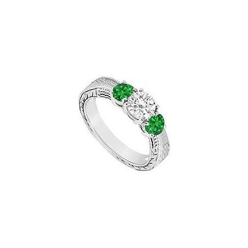 Sterling Silver Frosted Emerald and Cubic Zirconia Three Stone Ring 0.50 CT TGW-JewelryKorner-com