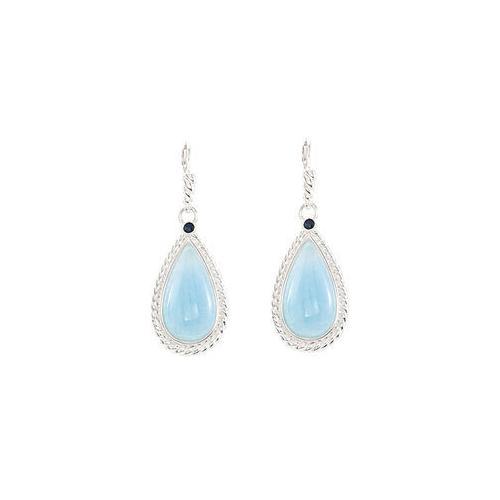 Sterling Silver Genuine Aquamarine & Blue Sapphire Earrings - Pair 21.00 X 11.00 MM-JewelryKorner-com