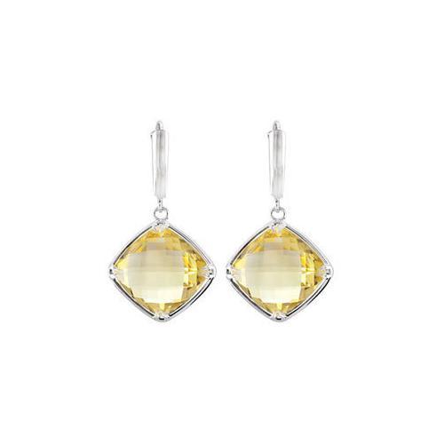 Sterling Silver Genuine Lemon Quartz Earrings - Pair 14.00 X 14.00 MM-JewelryKorner-com