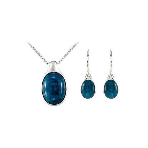 Sterling Silver Genuine Opaque Apatite Pendant with Earrings Set - 13.85 CT TGW-JewelryKorner-com