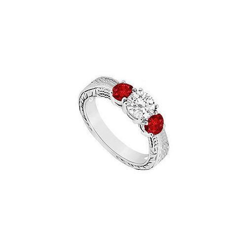 Sterling Silver GF Bangkok Ruby and Cubic Zirconia Three Stone Ring 0.50 CT TGW-JewelryKorner-com