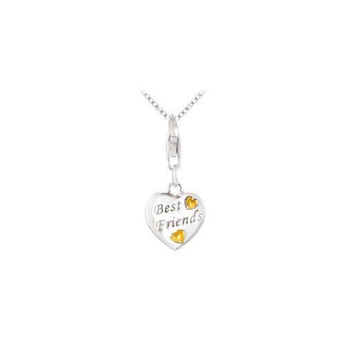 Sterling Silver Heart Charm Engraved with Best Friends Pendant - 11.00 X 10.00 MM-JewelryKorner-com