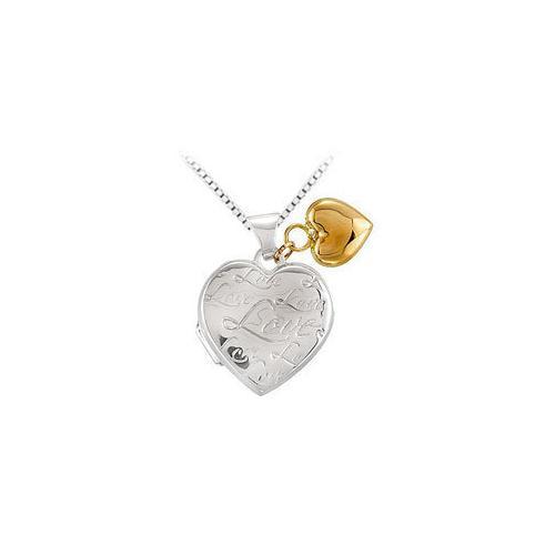 Sterling Silver Heart Locket with 14K Yellow Heart Dangle Pendant - 24.00 X 18.00 MM-JewelryKorner-com