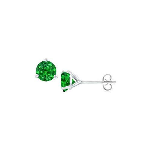 Sterling Silver Martini Style Created Emerald Stud Earrings with 1.00 CT TGW-JewelryKorner-com