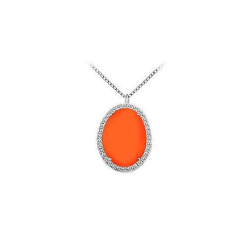 Sterling Silver Orange Chalcedony and Cubic Zirconia Pendant 16.00 CT TGW-JewelryKorner-com