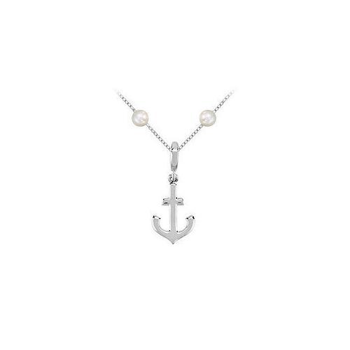 Sterling Silver Petite Anchor Charm Cultured Pearl Pendant-JewelryKorner-com