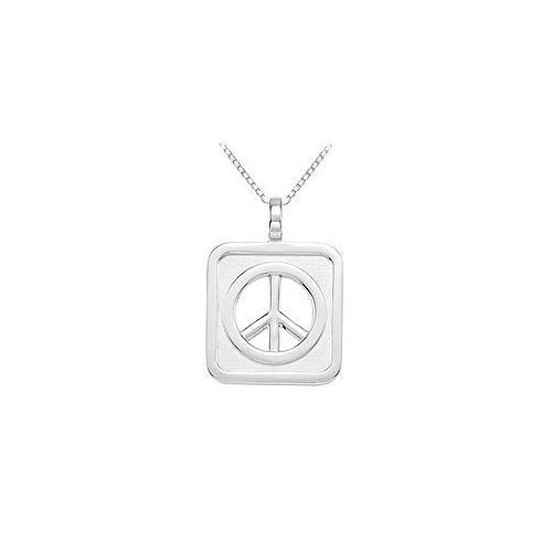 Sterling Silver Rectangle Shaped Peace Sign Pendant-JewelryKorner-com
