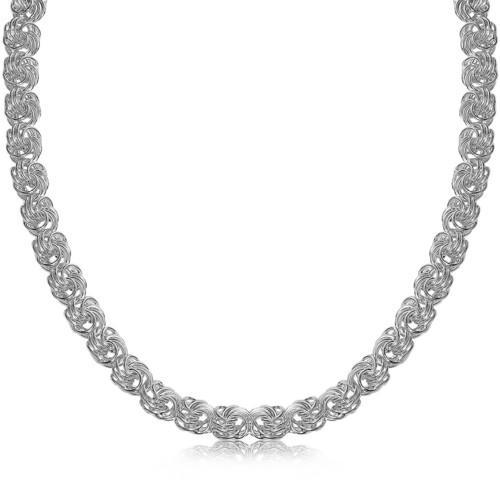 Sterling Silver Rhodium Plated Byzantine Motif Chain Necklace, size 18''-JewelryKorner-com