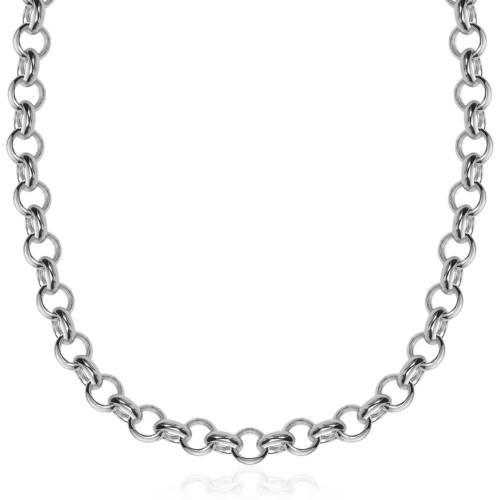 Sterling Silver Rhodium Plated Classic Rolo Chain Necklace, size 18''-JewelryKorner-com