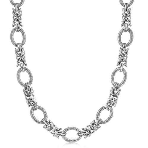 Sterling Silver Rhodium Plated Knot Style and Textured Oval Chain Necklace, size 18''-JewelryKorner-com