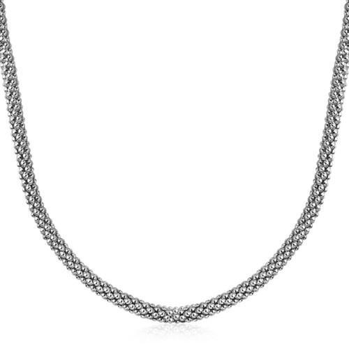 Sterling Silver Rhodium Plated Popcorn Style Necklace, size 18''-JewelryKorner-com
