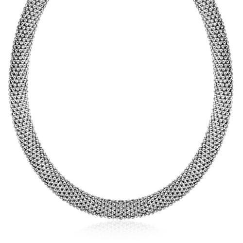 Sterling Silver Rhodium Plated Rounded Design Mesh Necklace, size 18''-JewelryKorner-com