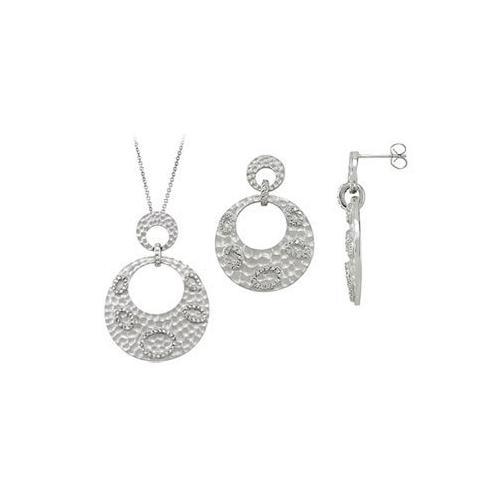 Sterling Silver Rhodium Plated with Cubic Zirconia Earrings and Pendant Sets-JewelryKorner-com