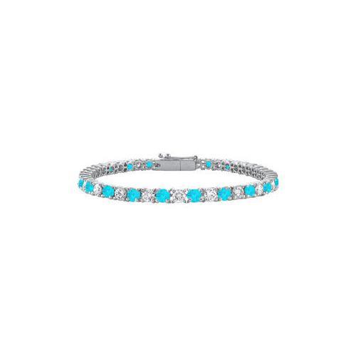 Sterling Silver Round Blue Topaz and Cubic Zirconia Tennis Bracelet 3.00 CT TGW-JewelryKorner-com