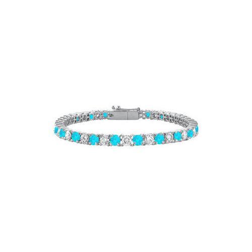 Sterling Silver Round Blue Topaz and Cubic Zirconia Tennis Bracelet 5.00 CT TGW-JewelryKorner-com