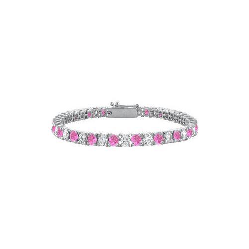 Sterling Silver Round Created Pink Sapphire and Cubic Zirconia Tennis Bracelet 10.00 CT TGW-JewelryKorner-com