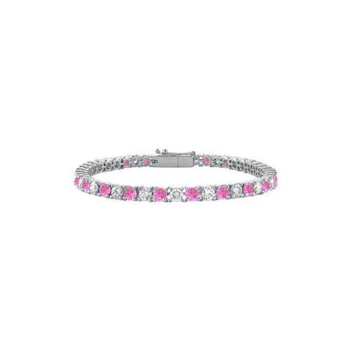 Sterling Silver Round Created Pink Sapphire and Cubic Zirconia Tennis Bracelet 5.00 CT TGW-JewelryKorner-com