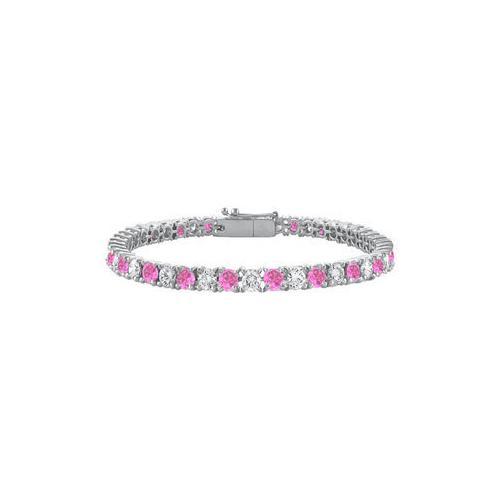 Sterling Silver Round Created Pink Sapphire and Cubic Zirconia Tennis Bracelet 7.00 CT TGW-JewelryKorner-com